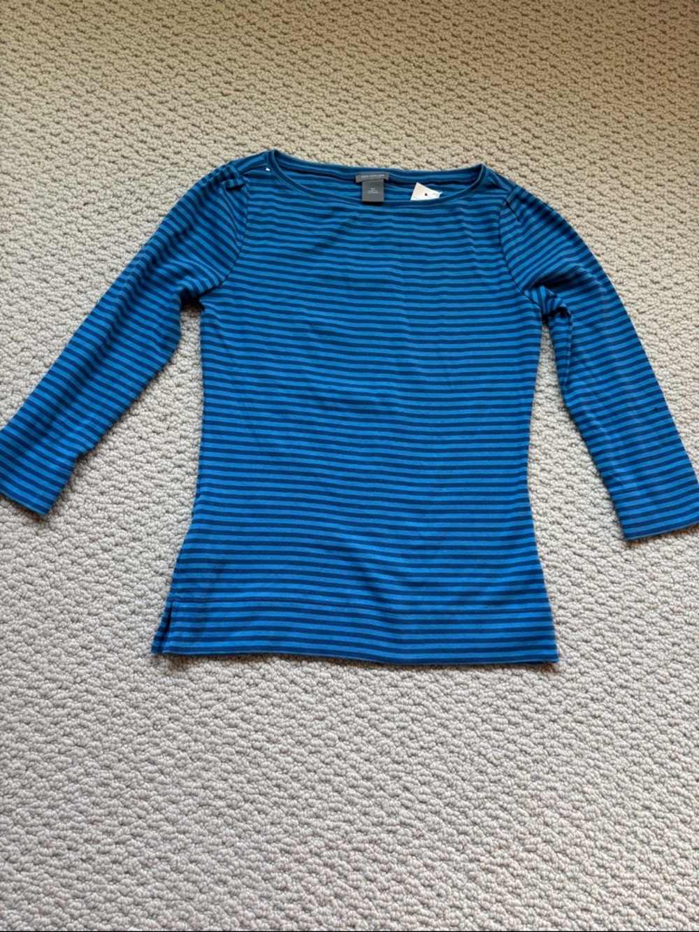 Ann Taylor Blue and Navy Striped Boatneck Top. BNWT! XS. 100% cotton.